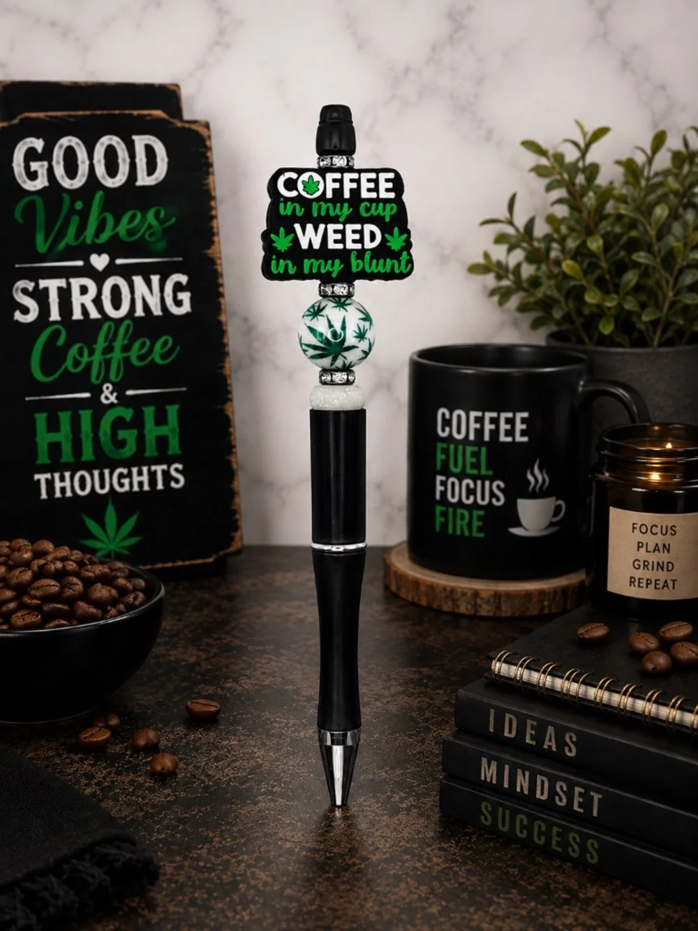 Coffee & Green Vibes Beaded Pen